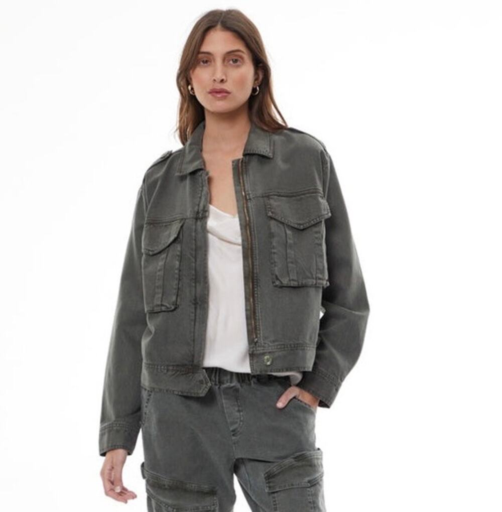 Young Fabulous & Broke Women's Medium Gray 100% Tencel Damon Crop Zip Jacket